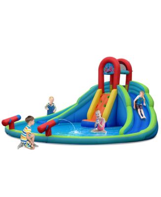 Costway Inflatable Bounce House Kids Water Splash Pool Dual Slides ...