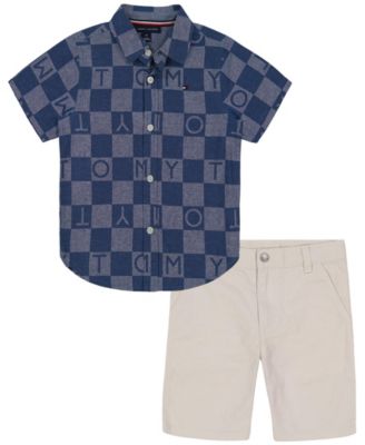 Photo 1 of SIZE 3T - Tommy Hilfiger Toddler Boys Check Logo Chambray Shirt and Twill Shorts