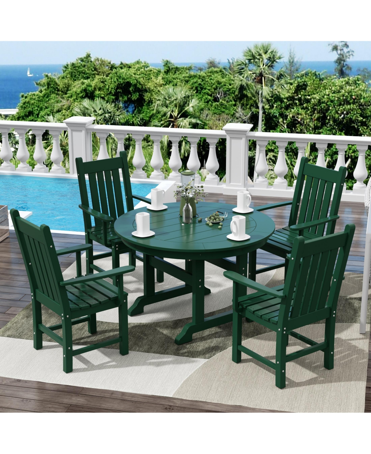 WestinTrends 5 Piece Outdoor Patio Dining Set Round Table and Armchair