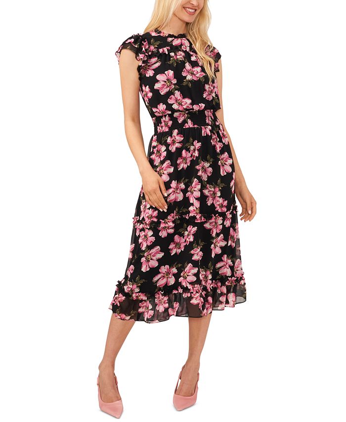 CeCe Women's Smocked-Waist Flutter-Sleeve Midi Dress - Macy's