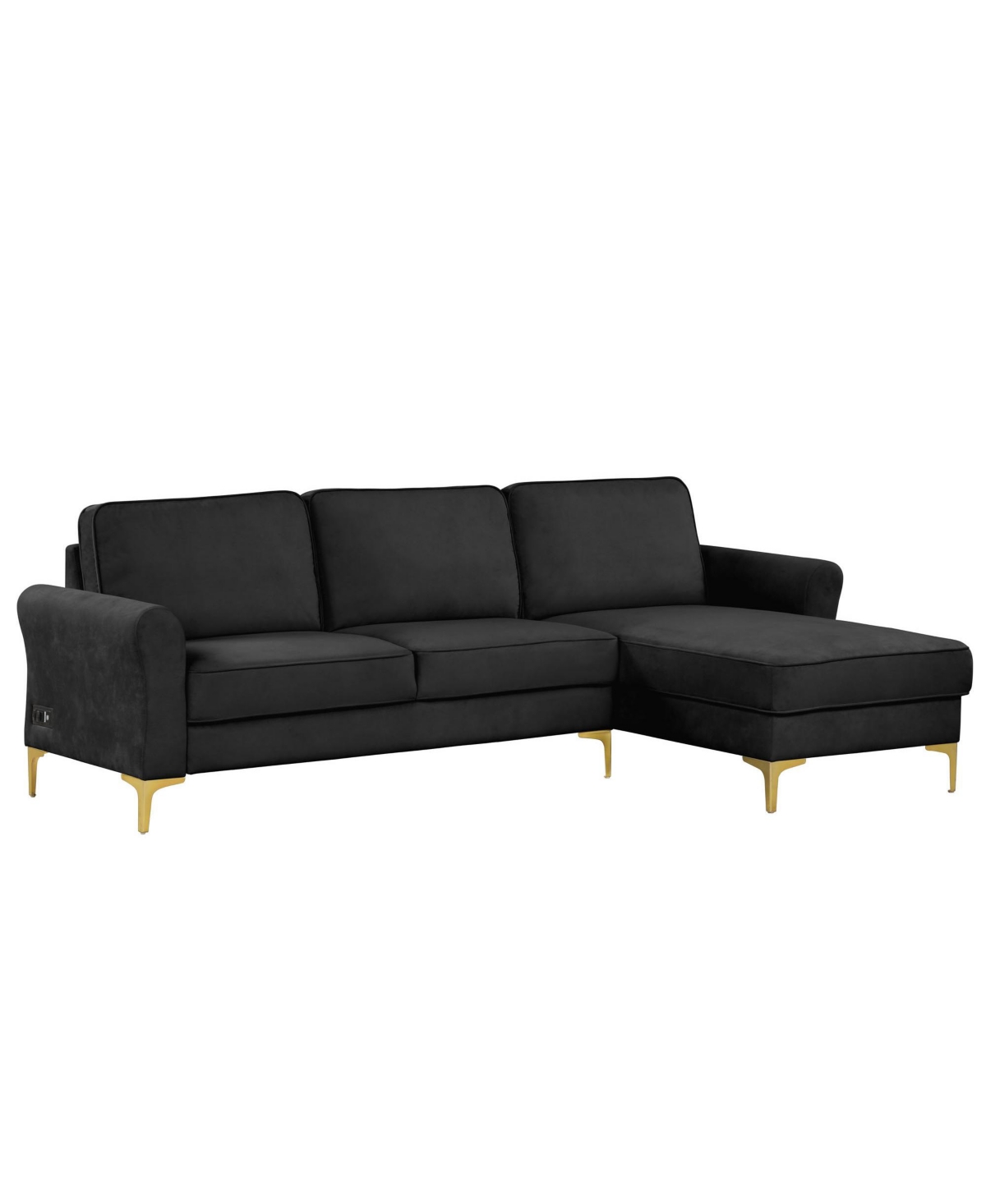 Lifestyle Solutions 34.25" Wood, Steel, Foam And Polyester Lance Reversible Chaise With Power And Usb Ports Sofa In Black