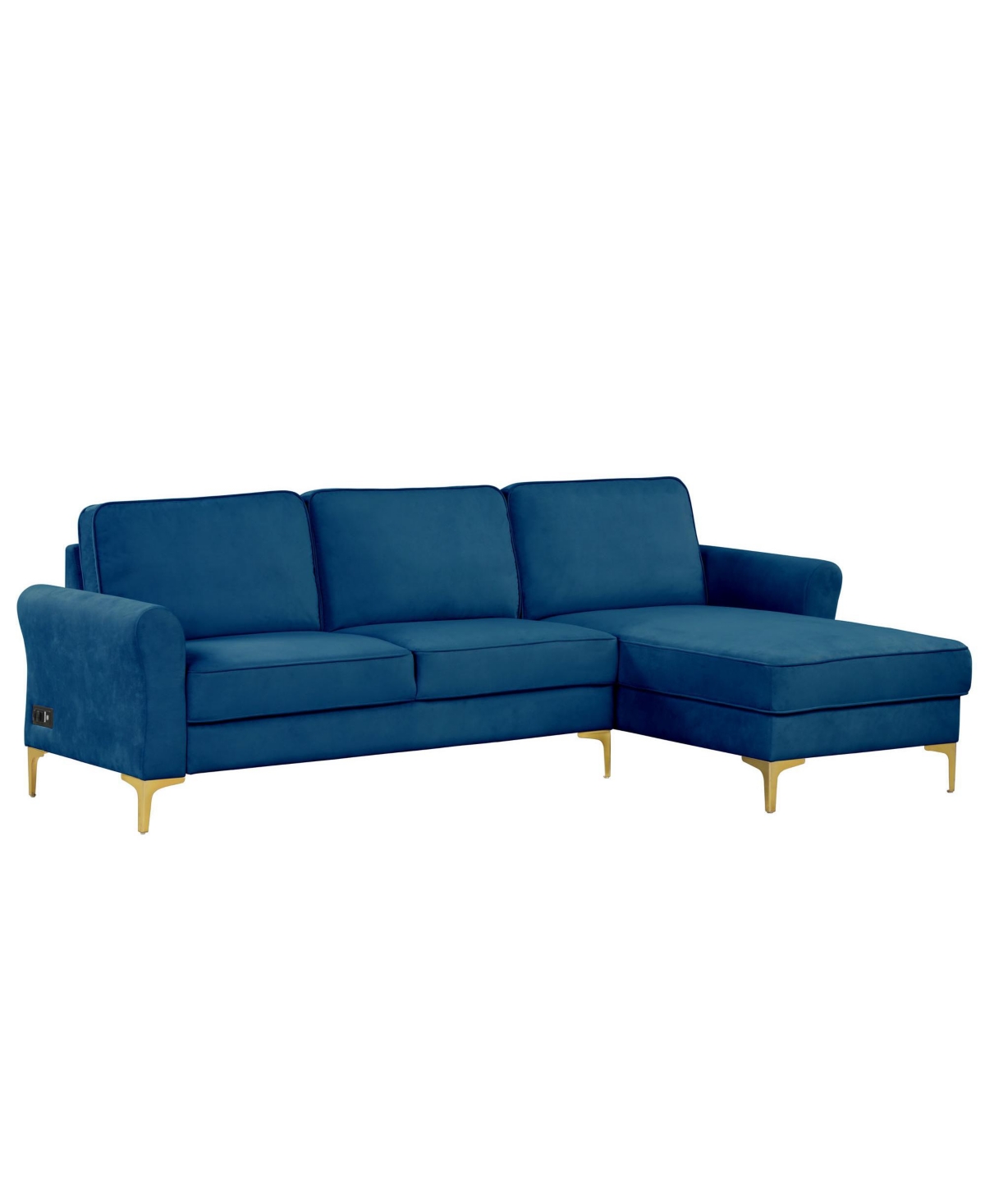Lifestyle Solutions 34.25" Wood, Steel, Foam And Polyester Lance Reversible Chaise With Power And Usb Ports Sofa In Blue