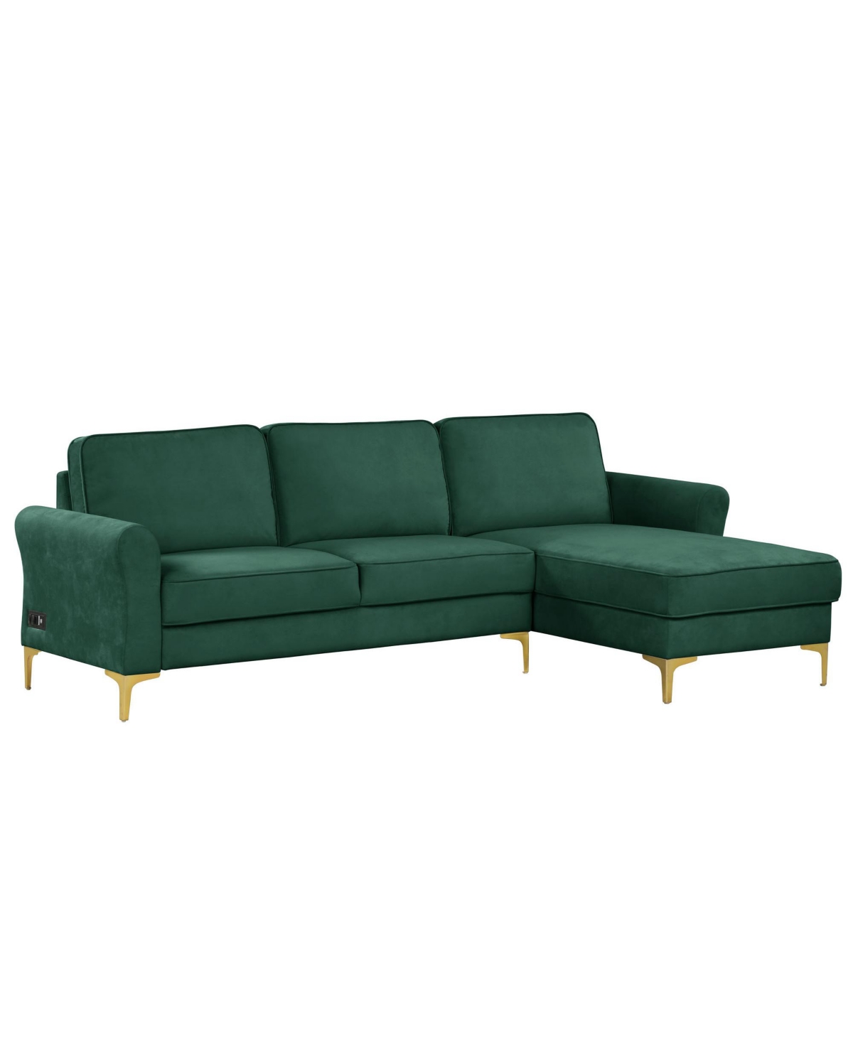 Lifestyle Solutions 34.25" Wood, Steel, Foam And Polyester Lance Reversible Chaise With Power And Usb Ports Sofa In Green