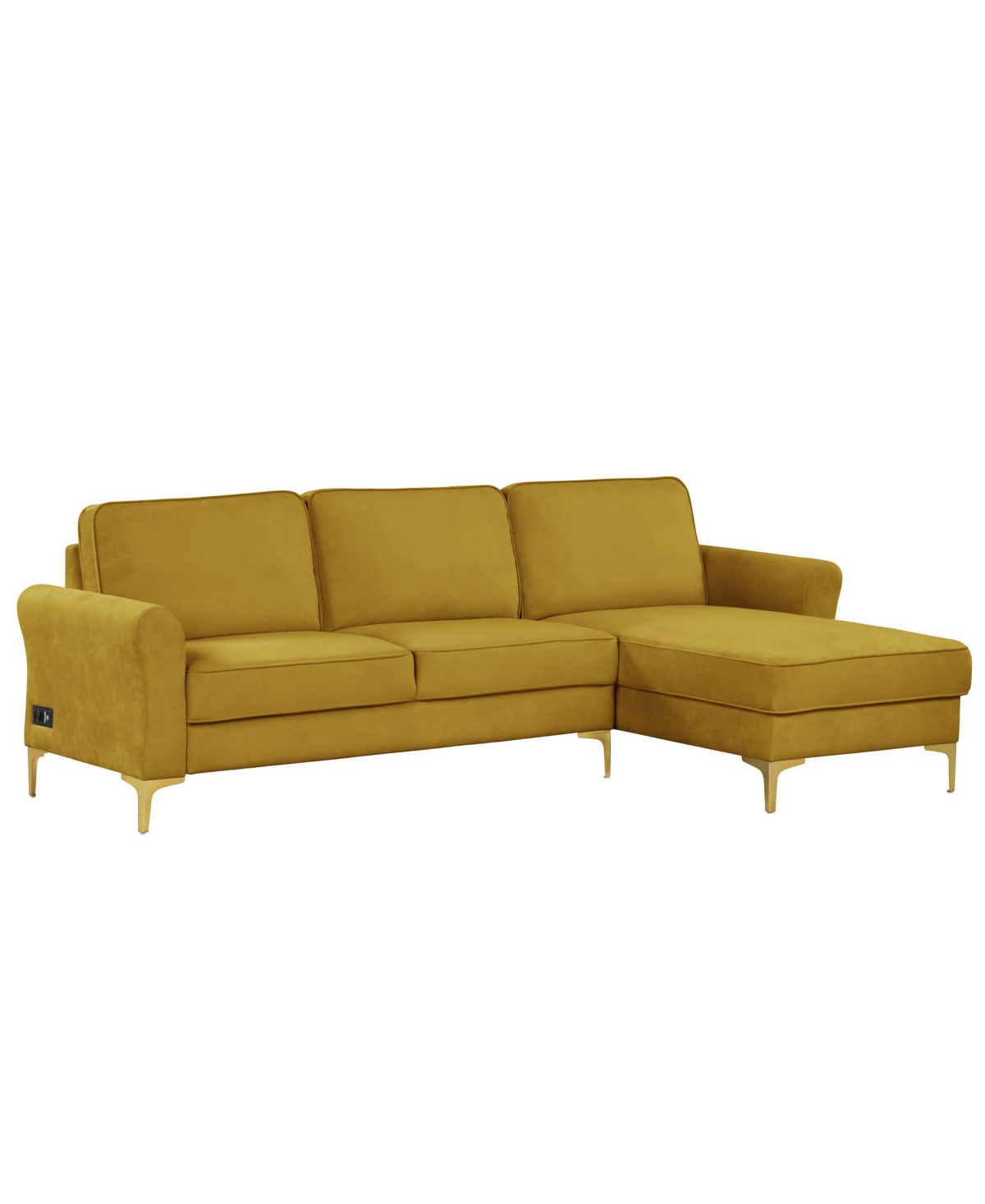 Lifestyle Solutions 34.25" Wood, Steel, Foam And Polyester Lance Reversible Chaise With Power And Usb Ports Sofa In Yellow