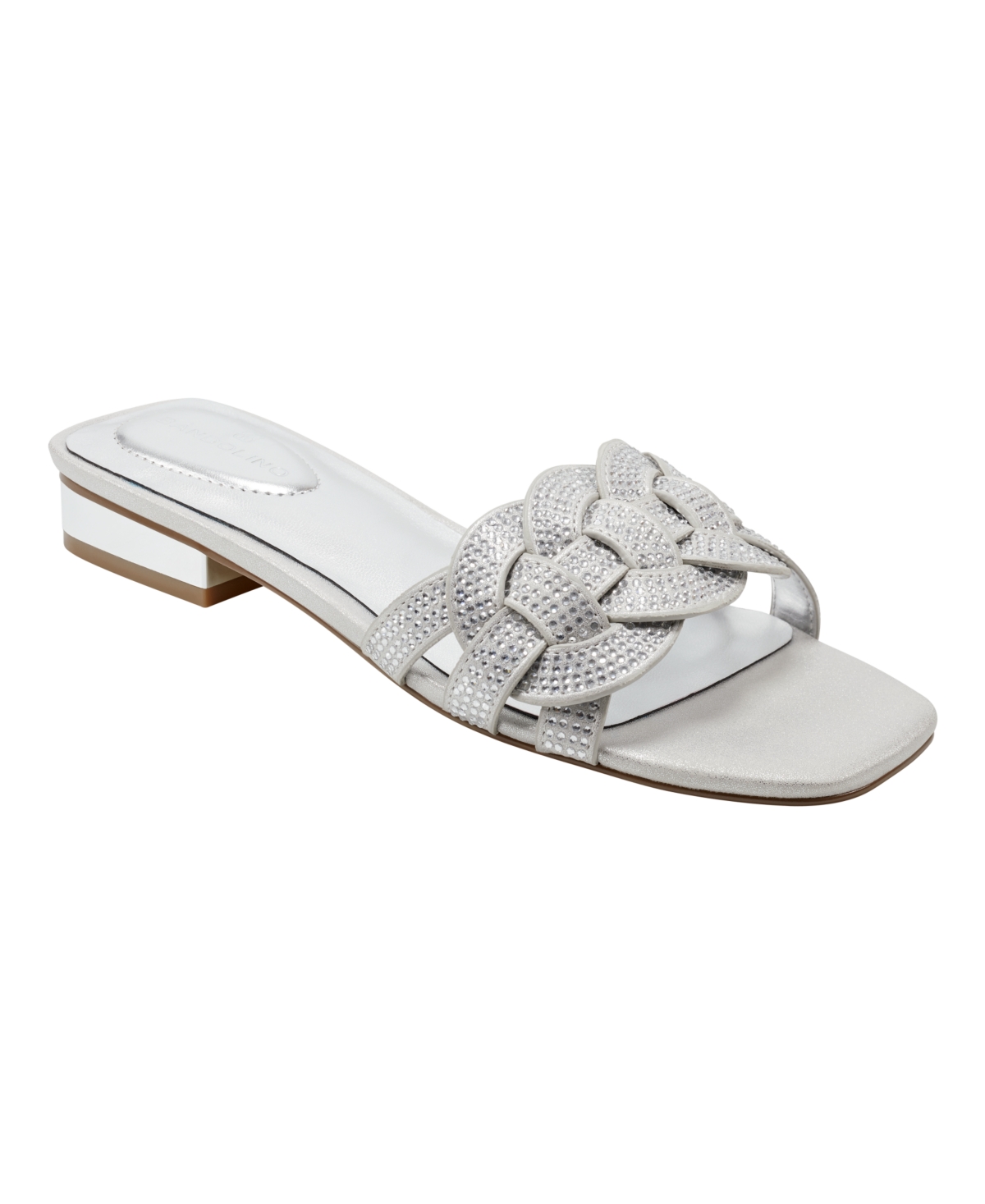 Bandolino Women's Mantou Slip-on Square Toe Low Block Heel Sandals Women's Shoes In Silver