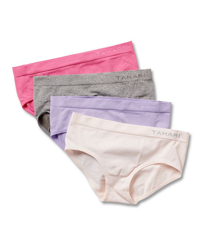 Tahari Big Girls 4-Pack Seamless Solid Color Hipsters with Logo