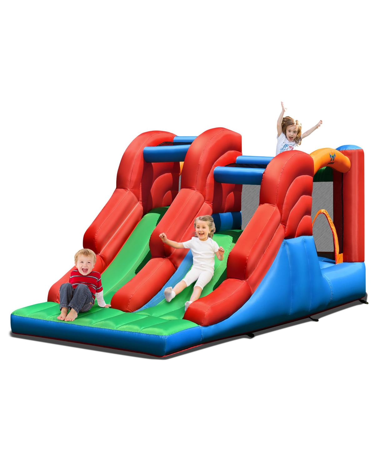 Bounce House 3-in-1 Dual Slides Jumping Castle Bouncer without Blower - Red