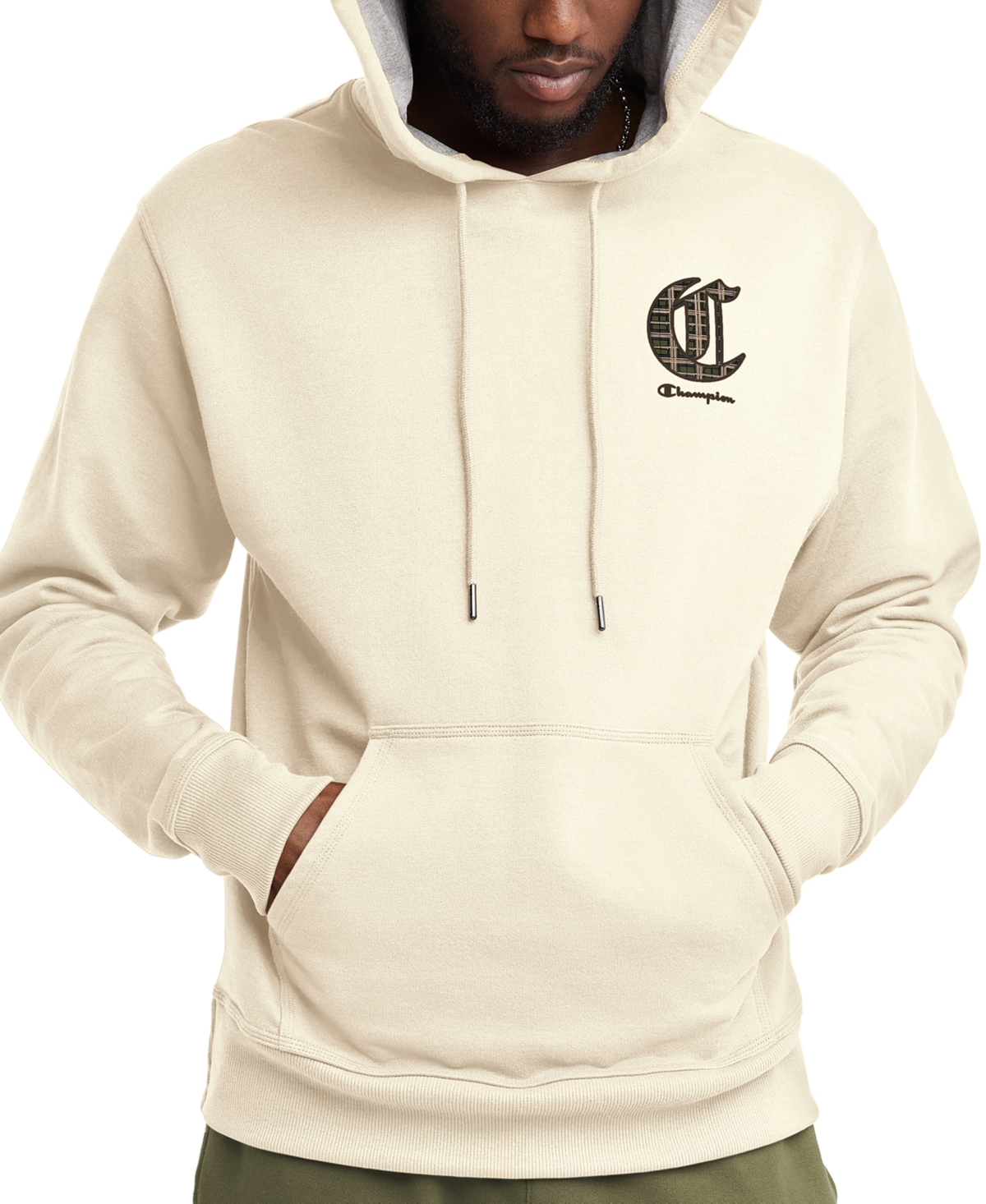 Champion Men's Powerblend Long-sleeve Pullover Graphic Hoodie In Natural