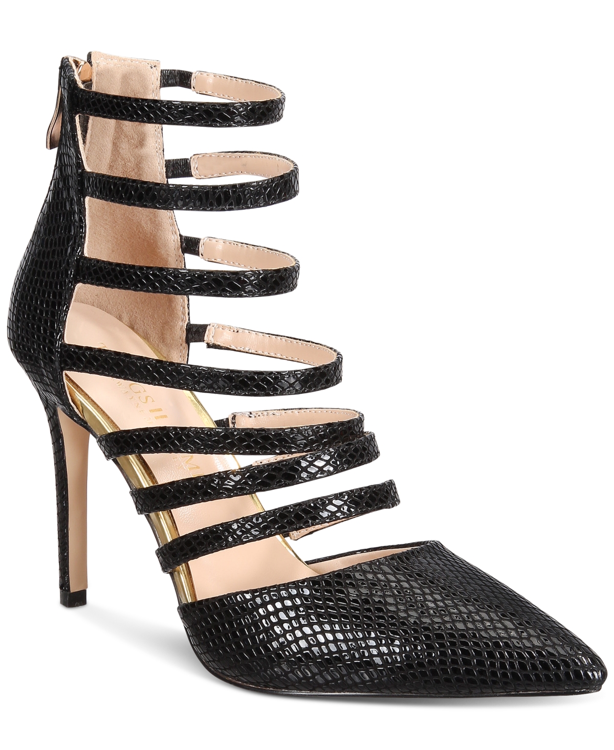 Women's Valentina Pointed-Toe Strappy Cutout Pumps - Gold Patent