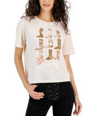 Rebellious One - Juniors' Cowboy Boots Howdy Crewneck T-Shirt