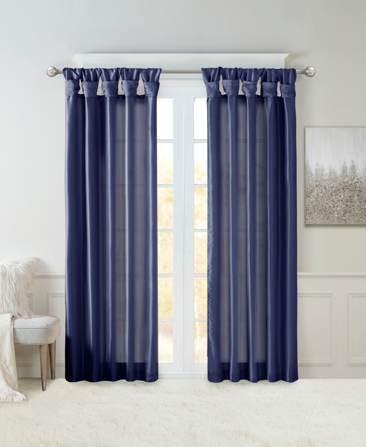 Emilia Twist Tab Lined Window Curtain Panel, 50"W x 95"L - Charcoal