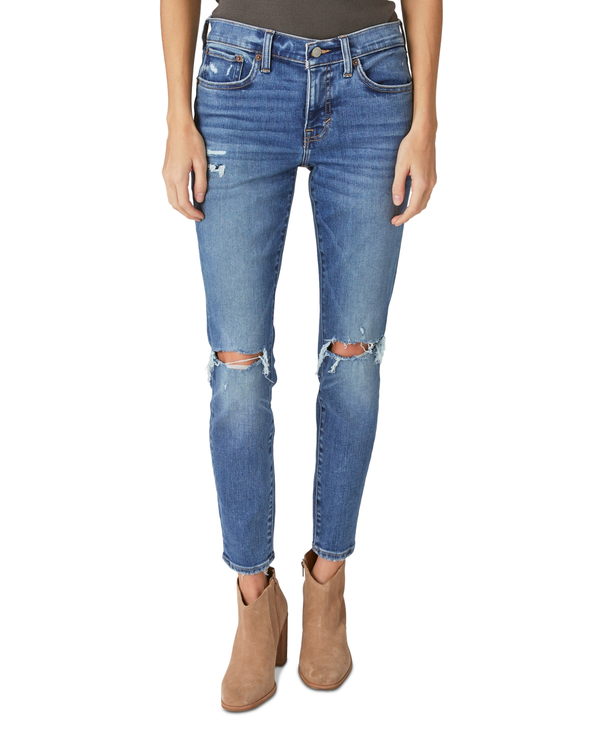 Shop Lucky Brand Women's Ava Mid-rise Ripped Skinny Jeans In Spellbound Dest