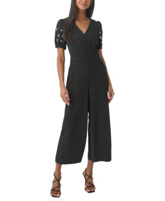 KARL LAGERFELD PARIS - Women's Embellished-Sleeve Scuba Crepe Jumpsuit