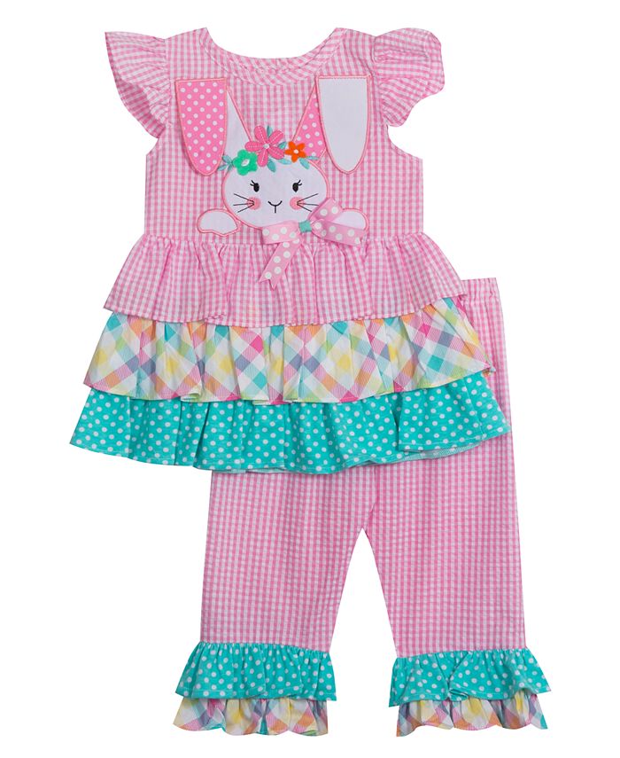 Rare Editions Baby Girls Applique Bunny Top and Seersucker
