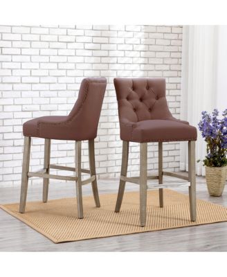 29" Linen Tufted Buttons Upholstered Wingback Bar Stool (Set of 2)