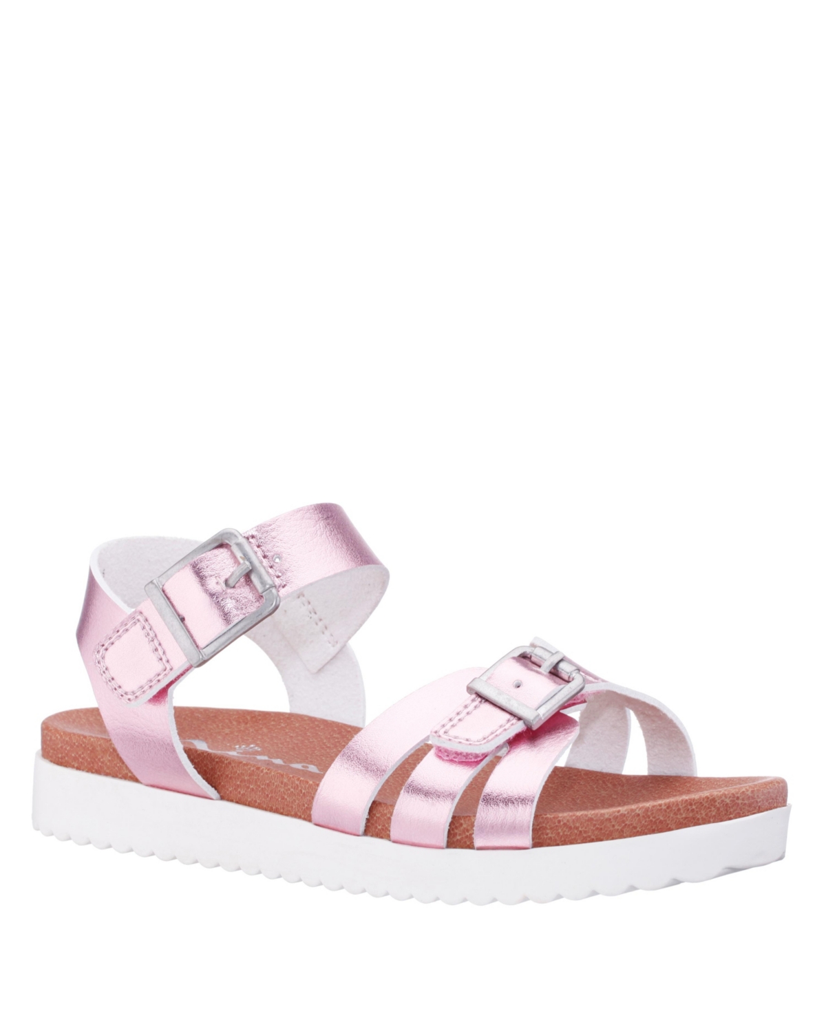 Shop Nina Little Girls Lacey Season Fastening Strap Sandals In Pink Metallic
