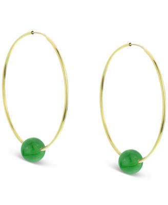 Macy's - Jade Bead Medium Hoop Earrings in 14k Gold, 1.57" (Also in Onyx, Turquoise, Lapis, & Freshwater Pearl)