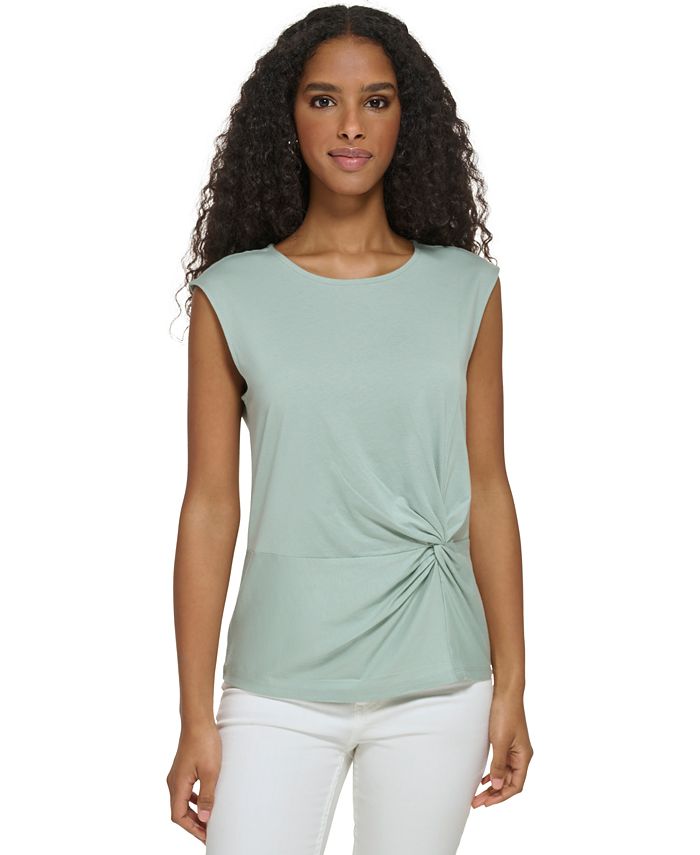 Calvin Klein Plus Size Twist Front Cap Sleeve Shirt & Reviews - Tops - Plus  Sizes - Macy's