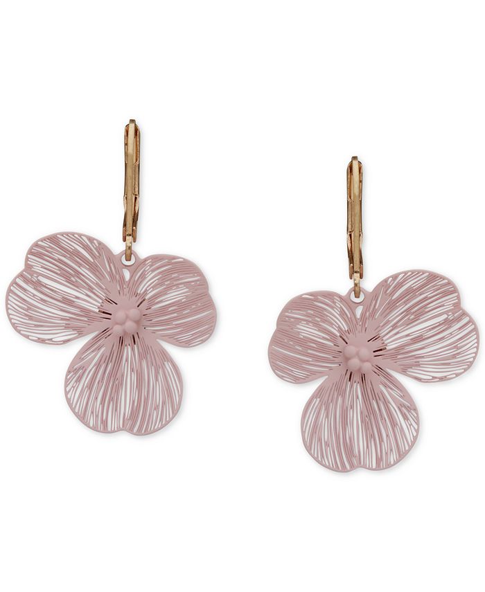 Gold Tone Color Artistic Flower Drop Earrings