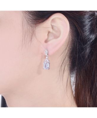 Sterling Silver White Gold Plated Cubic Zirconia Lantern Earrings
