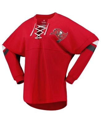 Women's Red Tampa Bay Buccaneers Spirit Jersey Lace-Up V-Neck Long Sleeve T-shirt