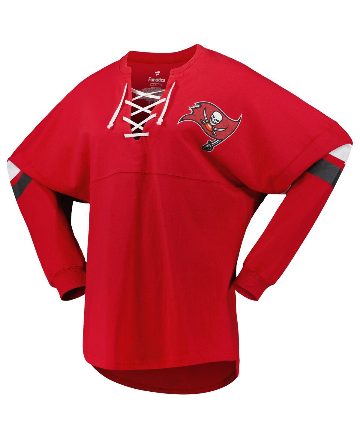 Fanatics Women's  Red Tampa Bay Buccaneers Spirit Jersey Lace-up V-neck Long Sleeve T-shirt In Red