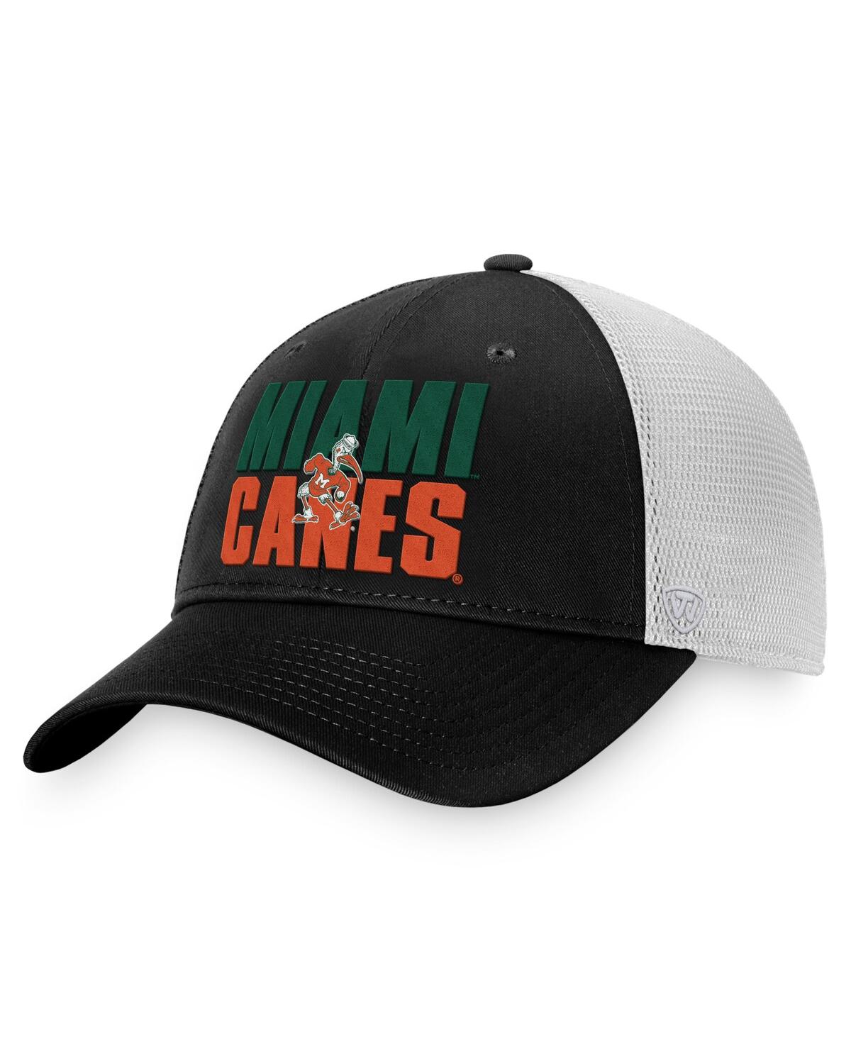 Shop Top Of The World Men's  Black, White Miami Hurricanes Stockpile Trucker Snapback Hat In Black,white
