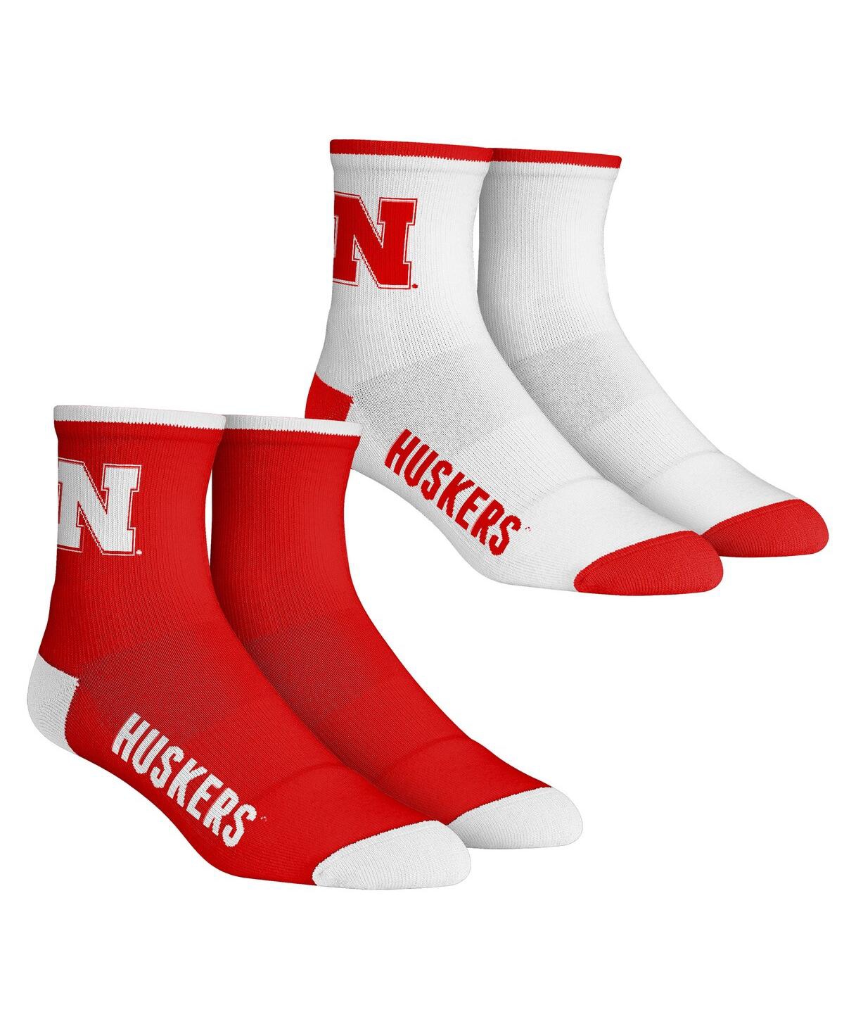 Rock 'em Kids' Youth Boys And Girls  Socks Nebraska Huskers Core Team 2-pack Quarter Length Sock Set In Red,white