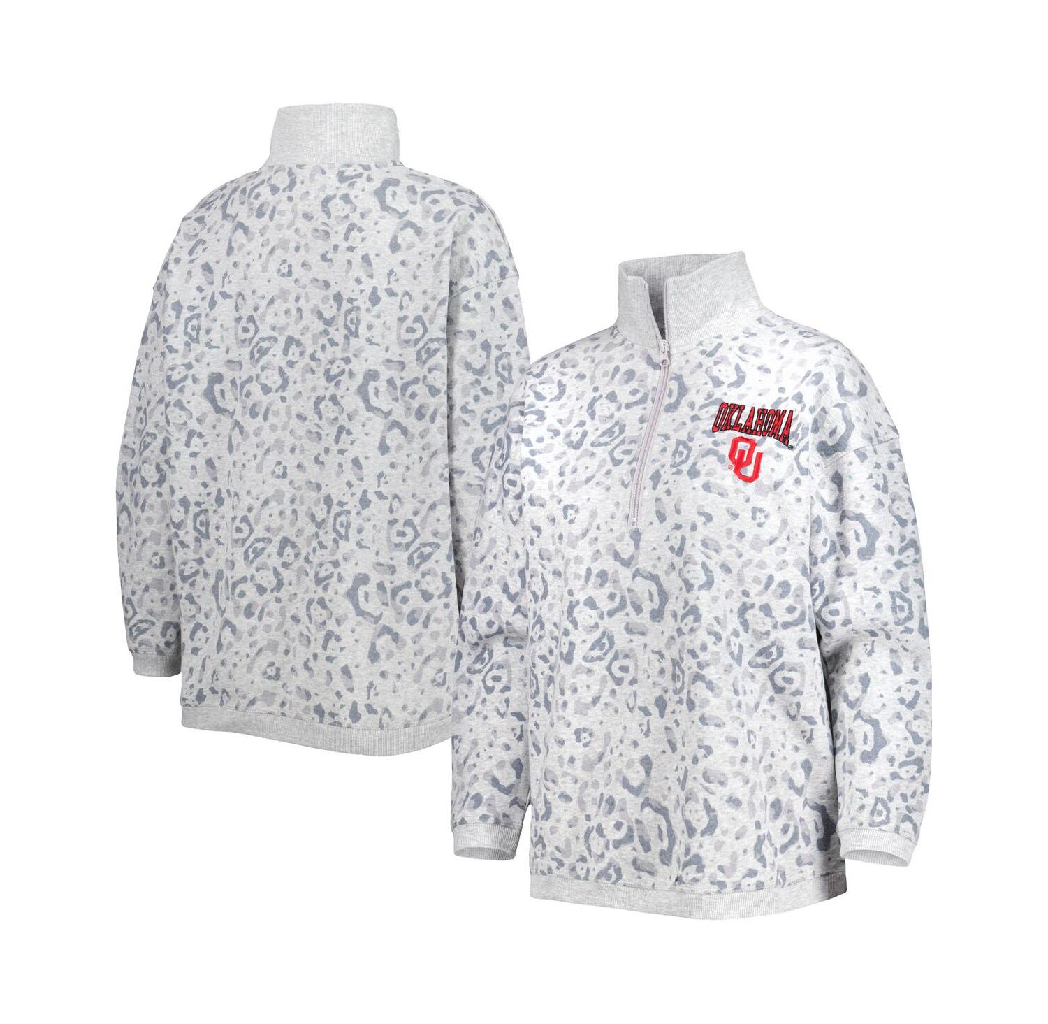 Women's Heather Gray Oklahoma Sooners Leopard Quarter-Zip Sweatshirt