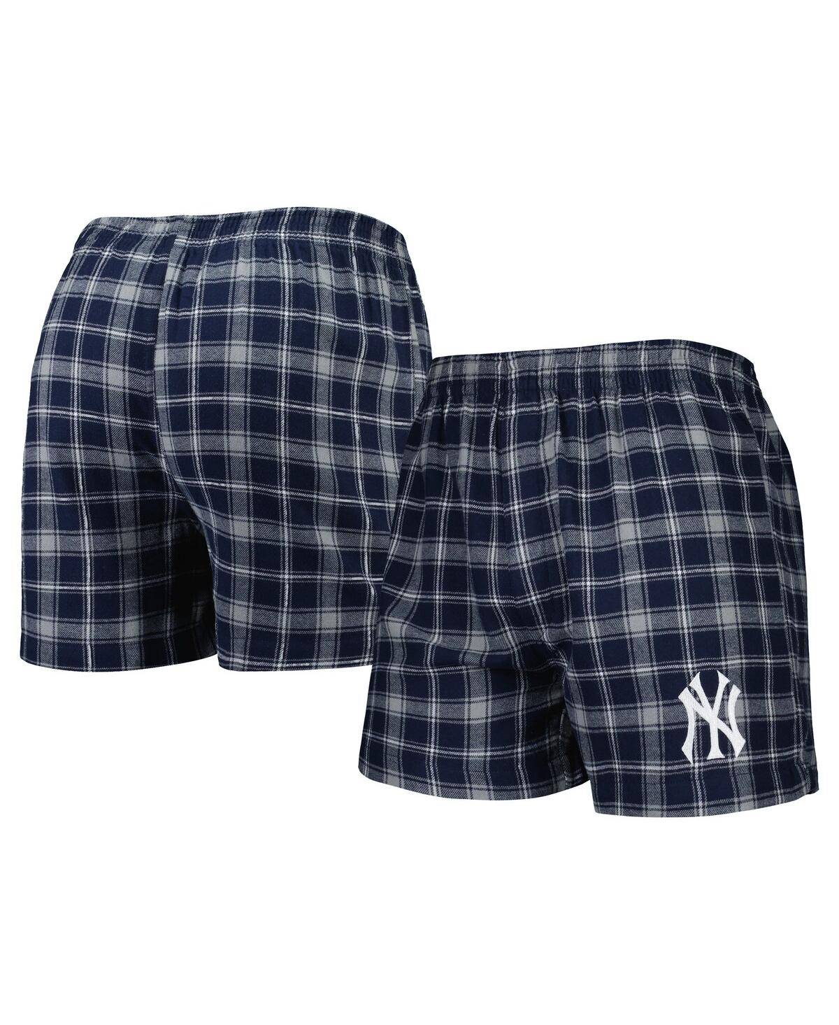 Concepts Sport Men's  Navy And Gray New York Yankees Ledger Flannel Boxers In Navy,gray