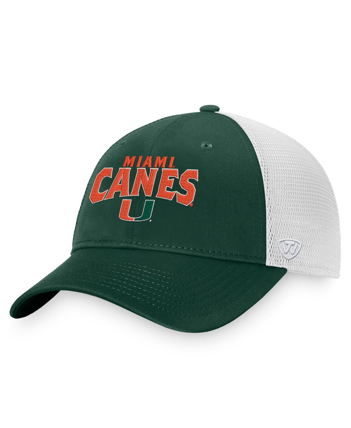 Shop Top Of The World Men's  Green, White Miami Hurricanes Breakout Trucker Snapback Hat In Green,white