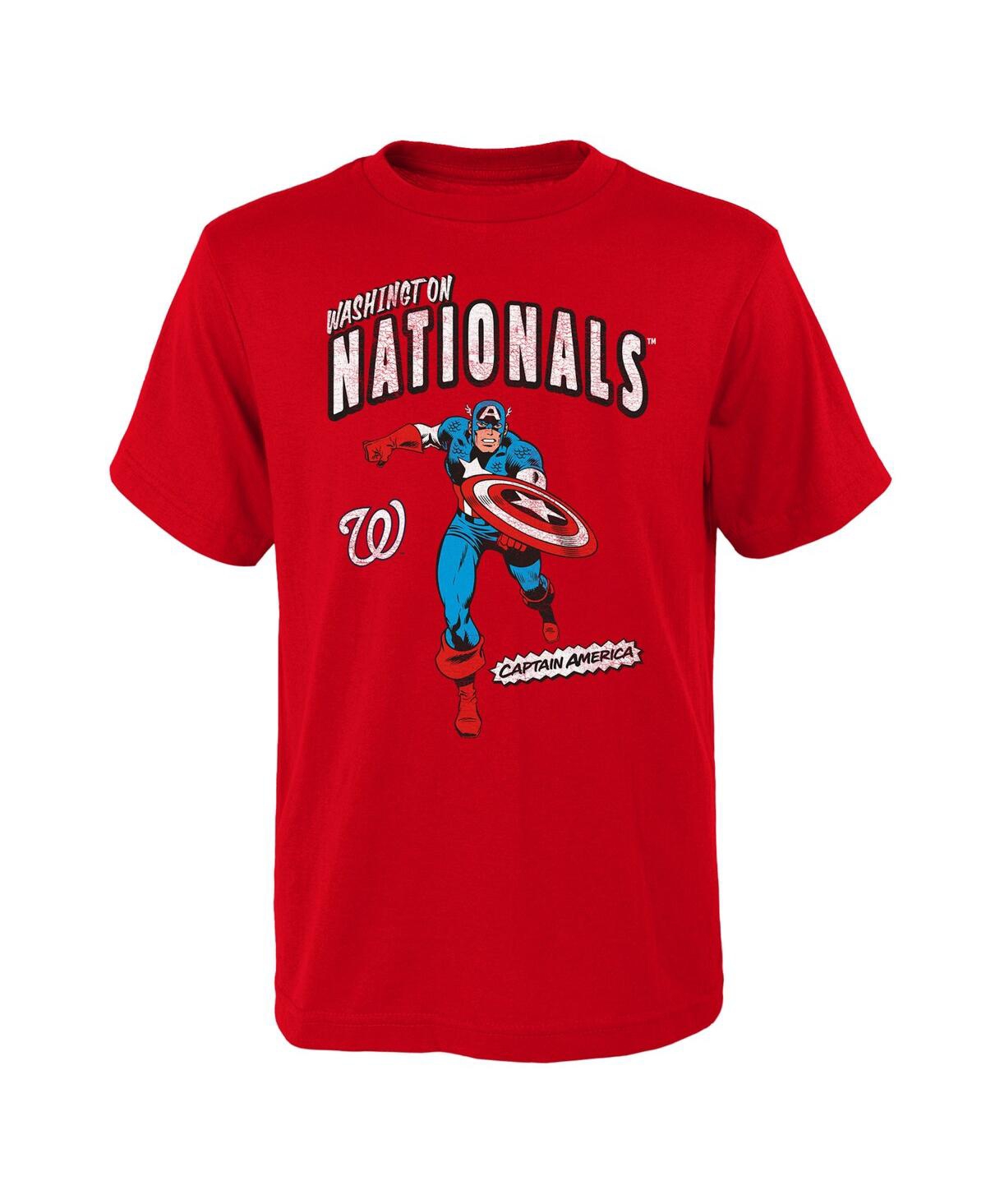 Outerstuff Kids' Big Boys Red Washington Nationals Team Captain America Marvel T-shirt