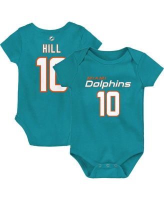 Newborn and Infant Navy Boys and Girls Tyreek Hill Aqua Miami Dolphins Mainliner Player Name and Number Bodysuit