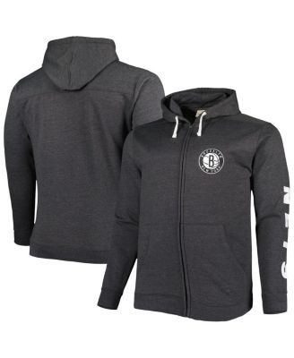 Men's Heathered Black Brooklyn Nets Big and Tall Down and Distance Full-Zip Hoodie