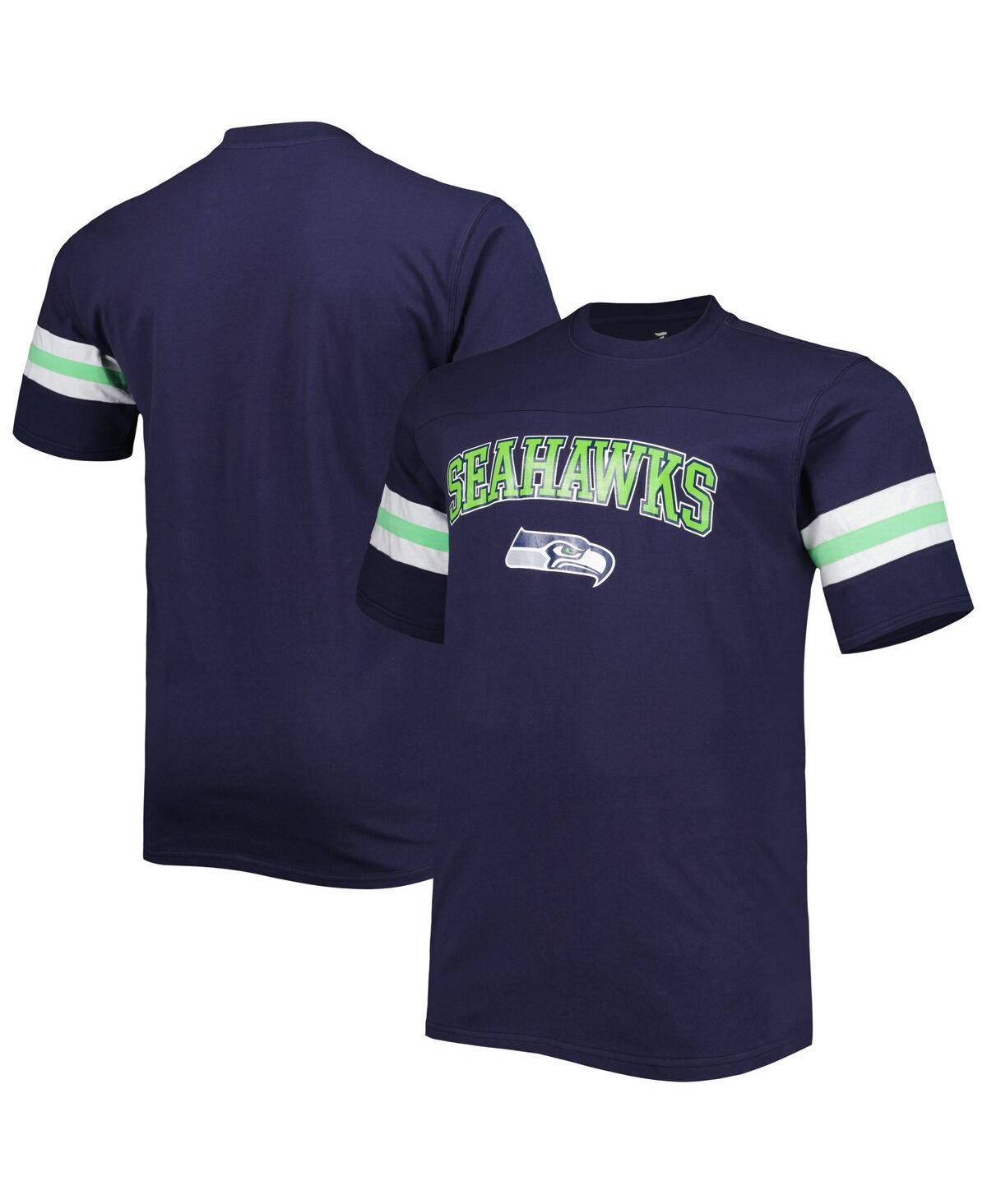 Shop Profile Men's College Navy Seattle Seahawks Big And Tall Arm Stripe T-shirt