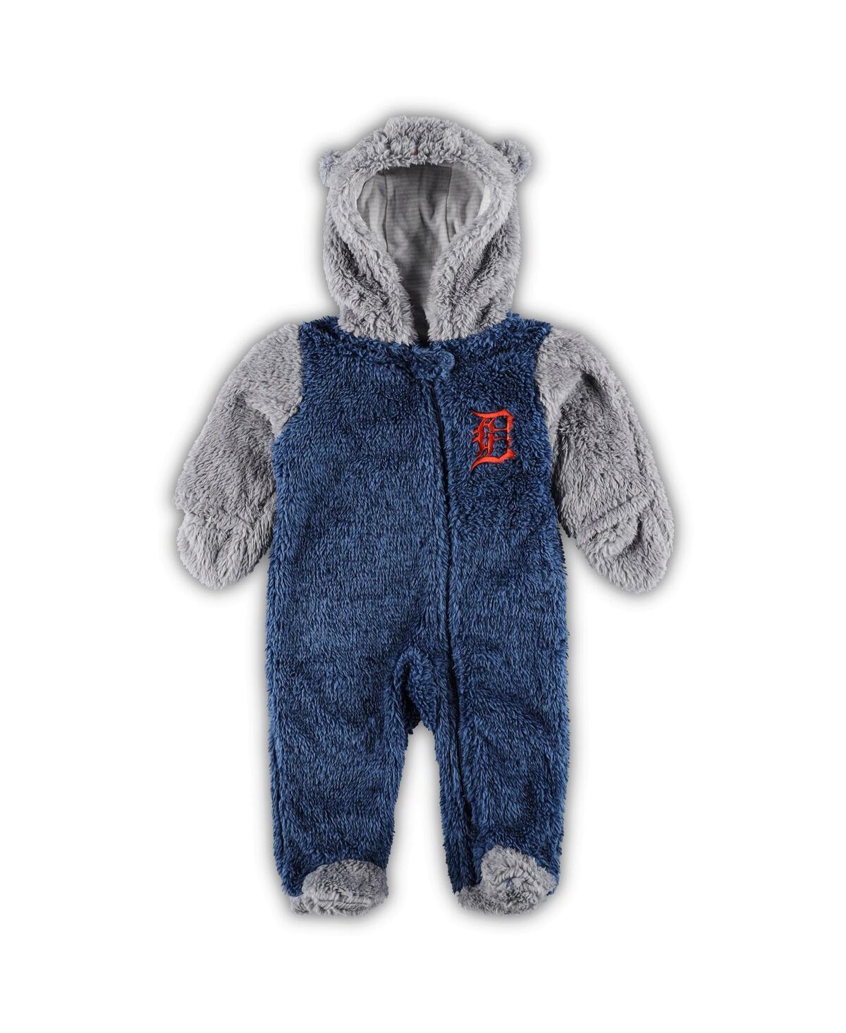 Shop Outerstuff Newborn And Infant Boys And Girls Navy, Gray Detroit Tigers Game Nap Teddy Fleece Bunting Full-zip S In Navy,gray