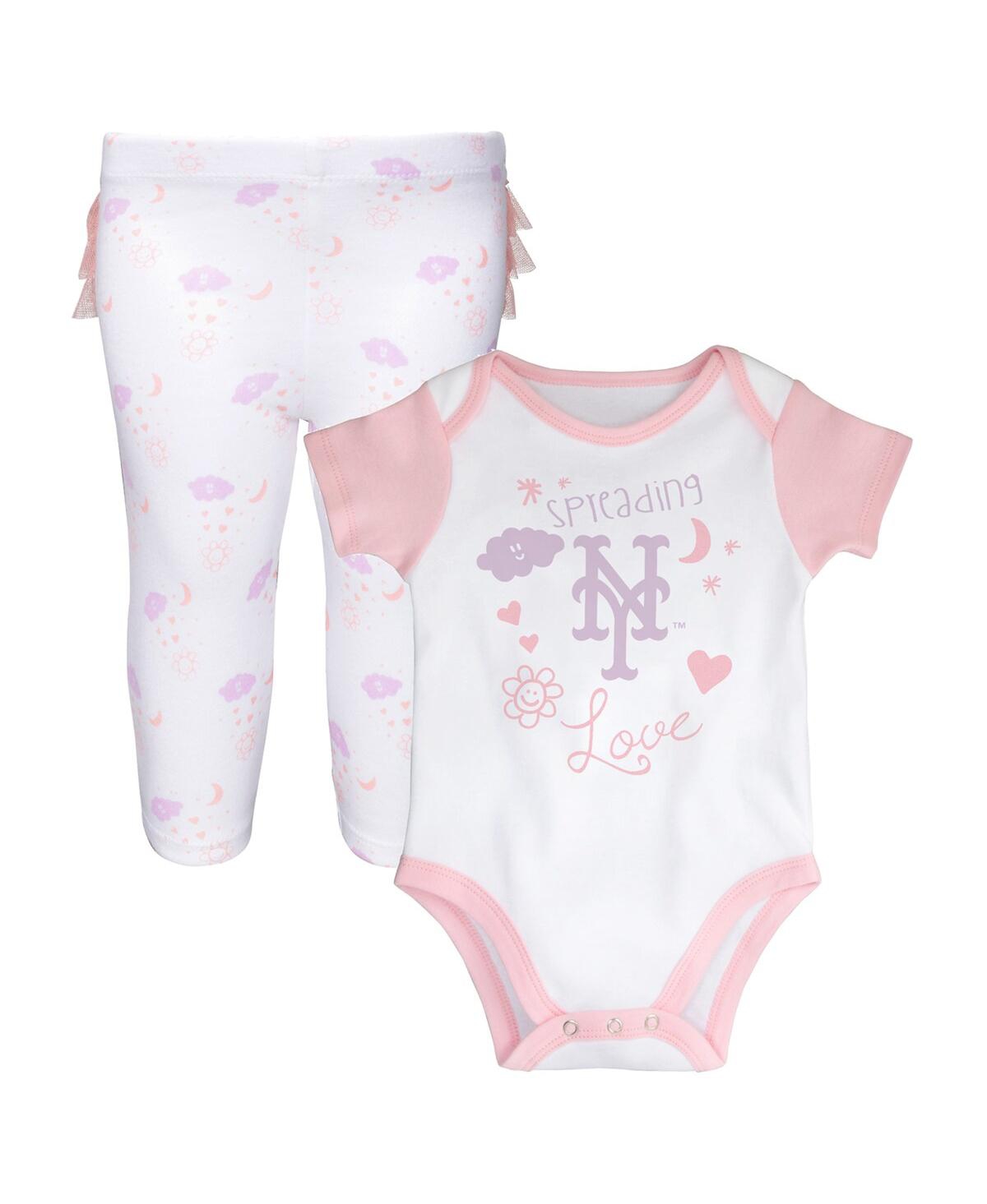 Newborn and Infant Boys and Girls Pink New York Mets Spreading Love Bodysuit and Tutu With Leggings Set - Pink