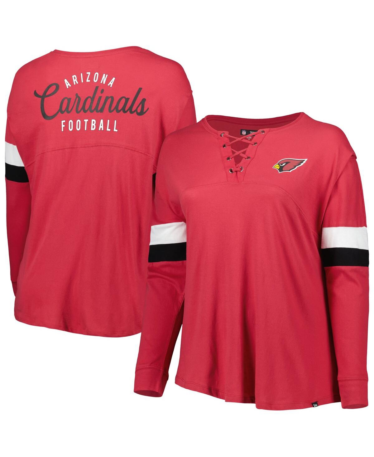 New Era Cardinal Arizona Cardinals Plus Size Athletic Varsity Lace-up V-neck Long Sleeve T-shirt In Cardinal