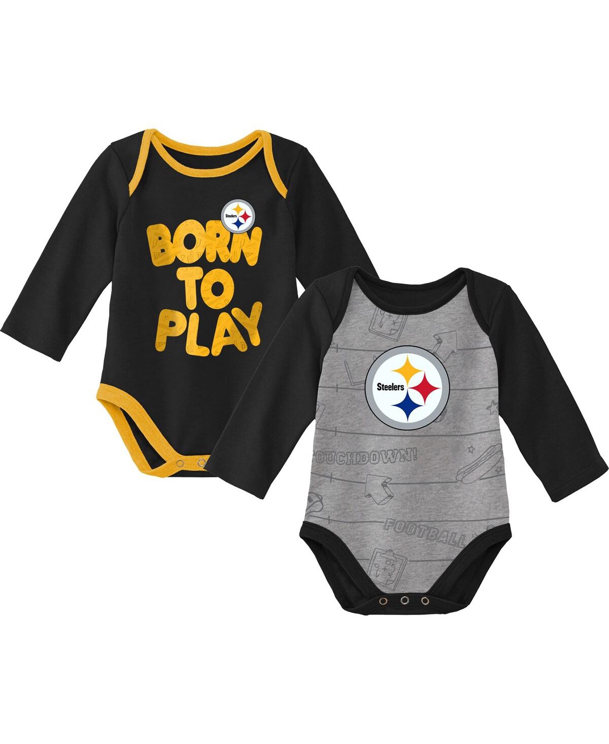 Outerstuff Babies' Newborn And Infant Boys And Girls Black, Heathered Gray Pittsburgh Steelers Born To Win Two-pack Lon In Black,heathered Gray