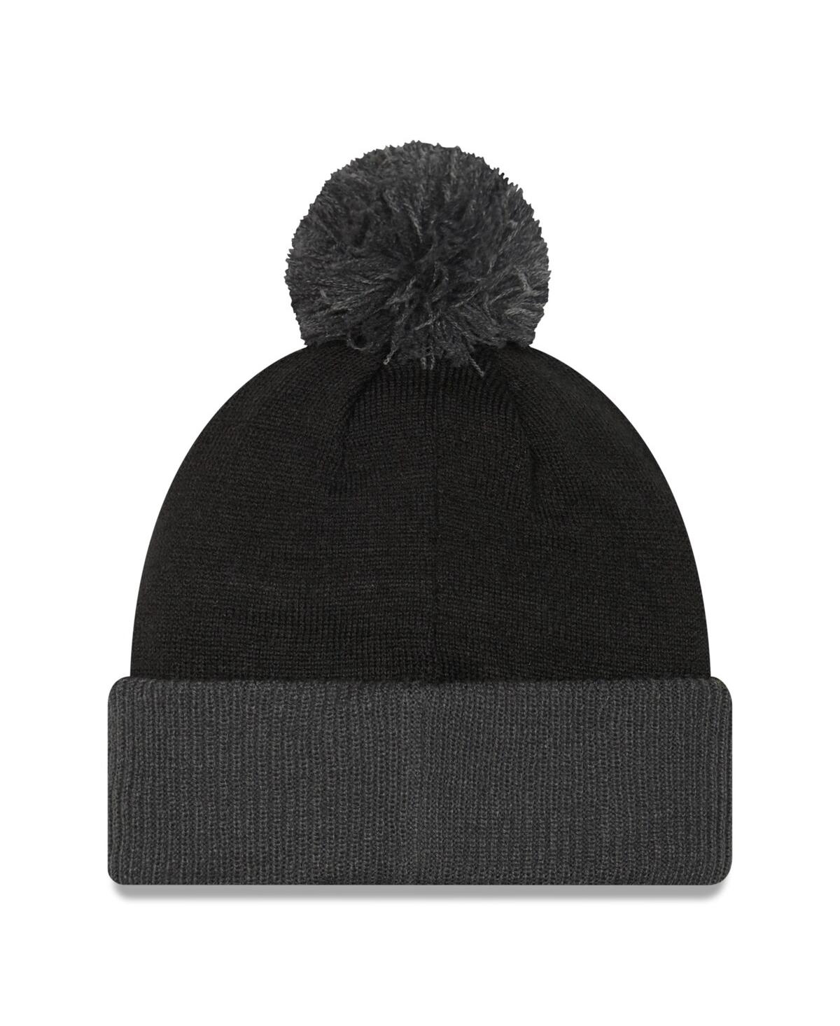 Shop New Era Men's  Black, Gray Brooklyn Nets Confident Cuffed Knit Hat With Pom In Black,gray