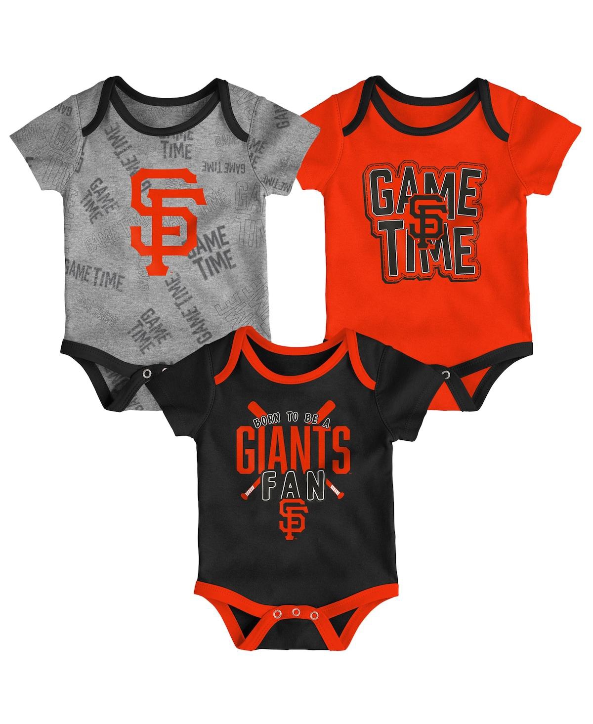 Outerstuff Babies' Newborn And Infant Boys And Girls San Francisco Giants Black, Orange, Heathered Gray Game Time Three In Black,orange,heathered Gray