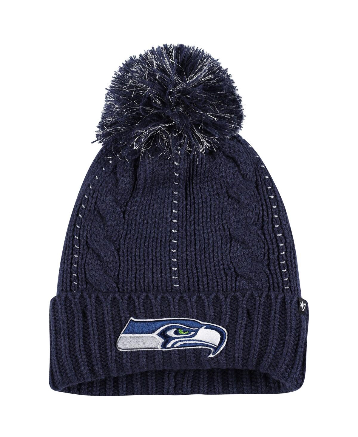 47 Brand Women's ' College Navy Seattle Seahawks Bauble Cuffed Knit Hat With Pom