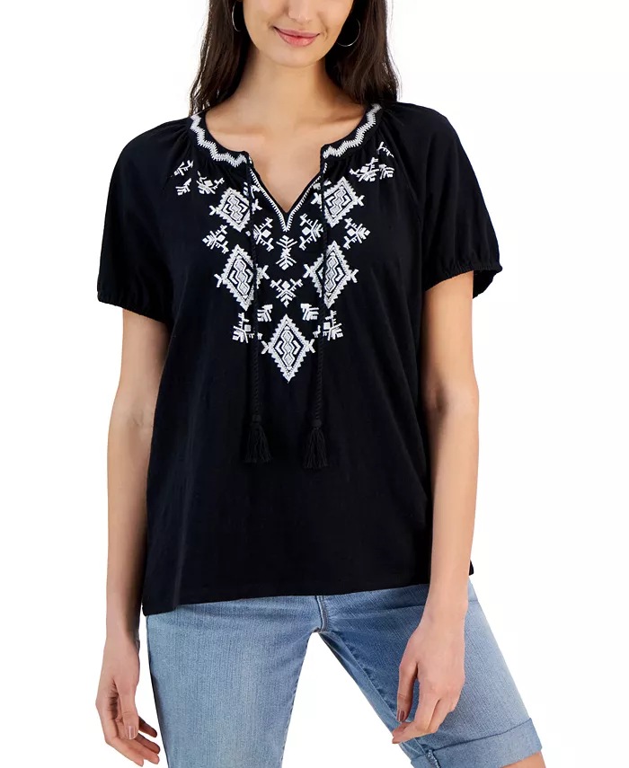 Women's Cotton Embroidered Peasant Top