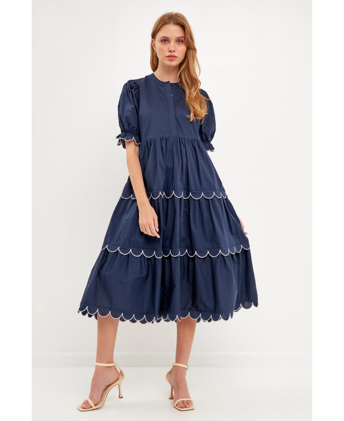 ENGLISH FACTORY WOMEN'S CONTRAST SCALLOP EDGE MIDI DRESS 