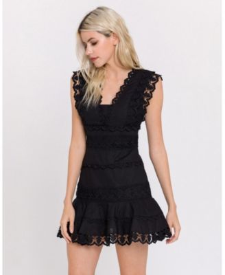 Women's Plunging Neck Lace Trim Dress