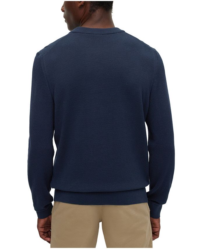 Hugo Boss Men's CrewNeck Structured Cotton Stripe Details Sweater Macy's