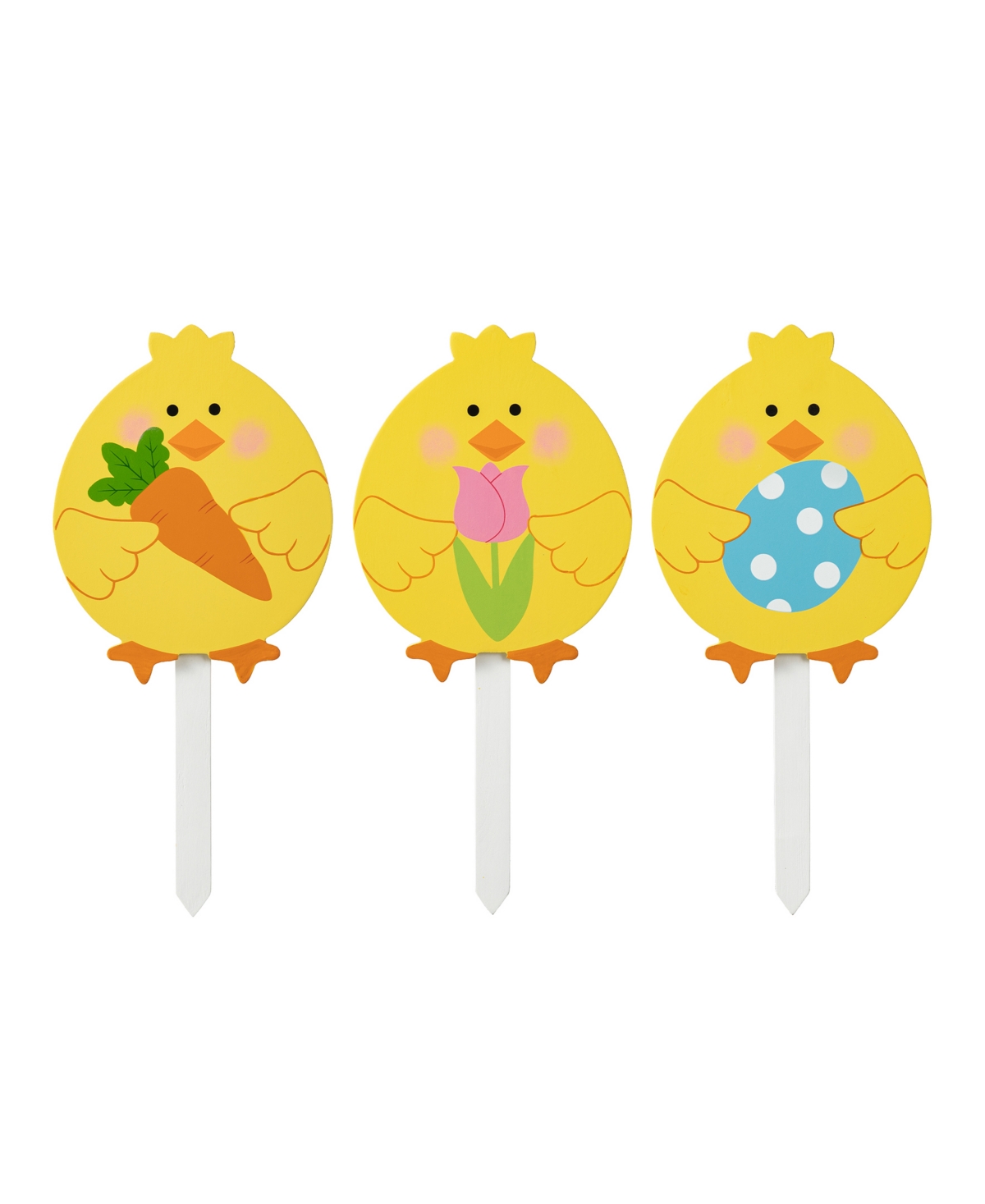 Glitzhome 15" H Easter Wooden Chick Pick, Yard Stake, Set Of 3 In Yellow