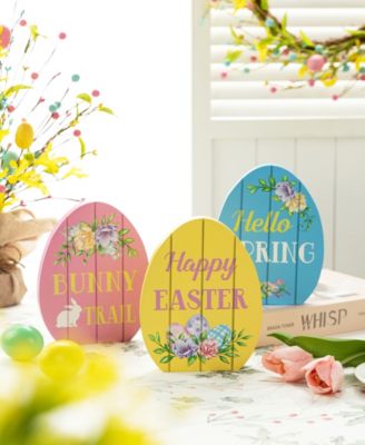 7.5" H Easter Wooden Easter Egg Table Decor, Set of 3