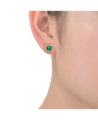 Sterling Silver Clear and Deep Color Cubic Zirconia Button Earrings