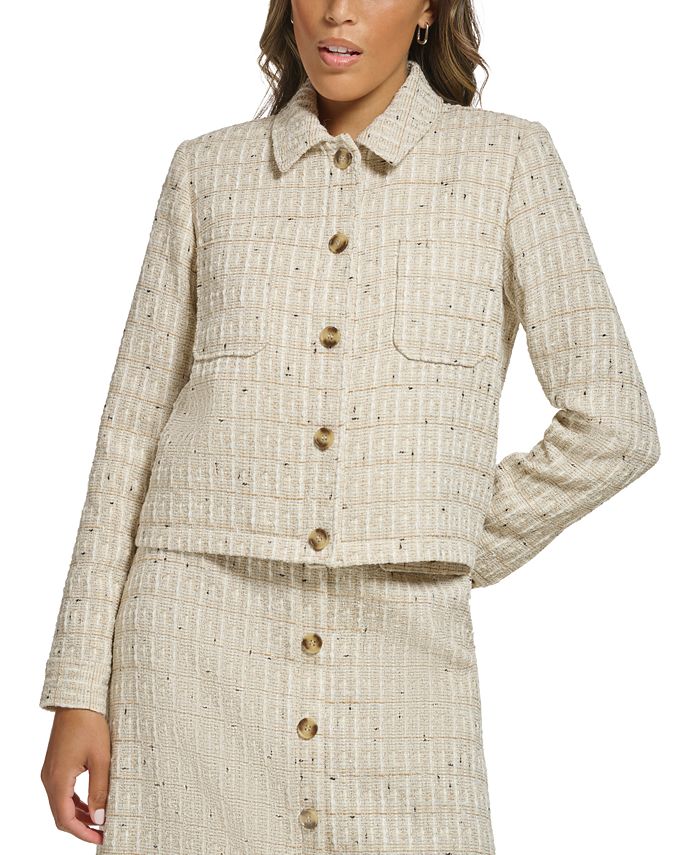 Calvin Klein Petite Tweed Cropped Button-Down Blazer - Macy's